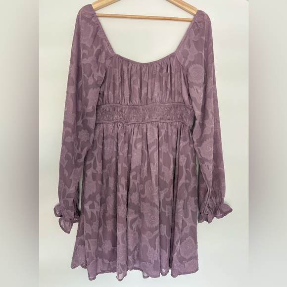 Inspired Hearts Purple Smocked Long Sleeve Short Dress. Size XL - Picture 5 of 8